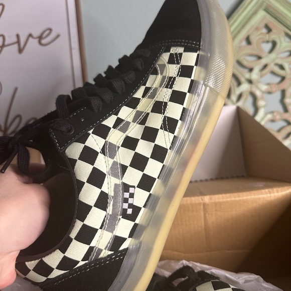 Vans Men's Checkered Sneakers - Black and White - Picture 2 of 8